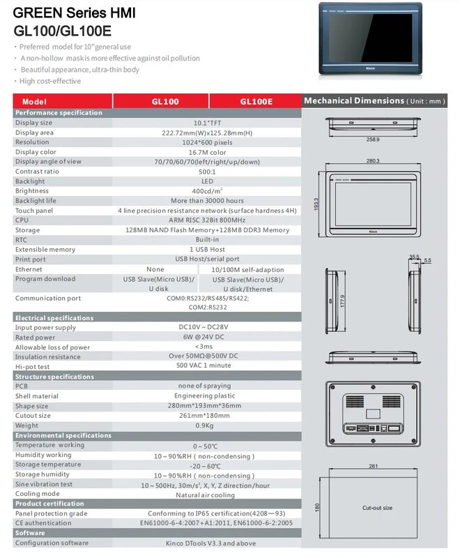 Kinco 10 Inch Ethernet GL100E HMI Touch Screen 10