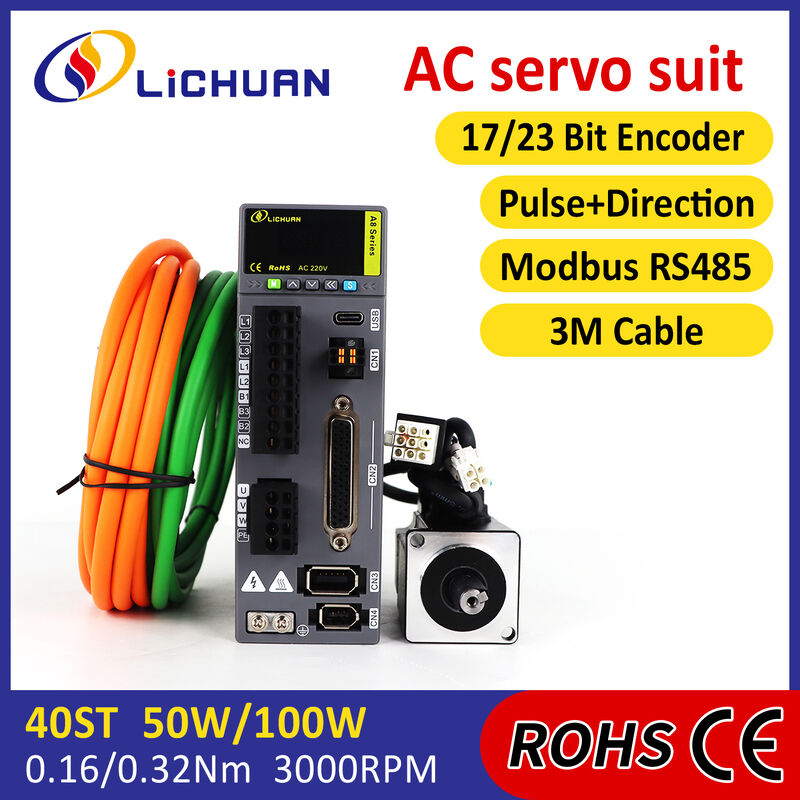 Lichuan AC Servo Motor Drivers Kit A8 High Accuracy STO ABZ 50W 0.16N.m 220V 0.8A 3000RPM IP65