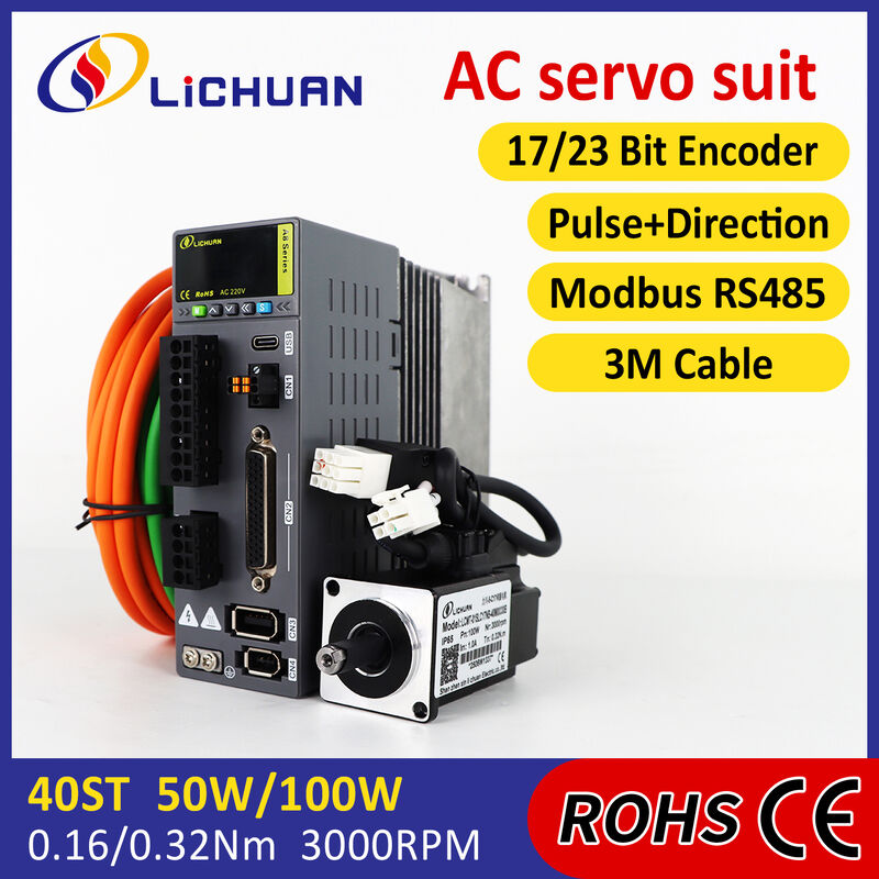 Lichuan AC Servo Motor Drivers Kit A8 High Accuracy STO ABZ 100W 0.32N.m 220V 1.1A 3000RPM IP65