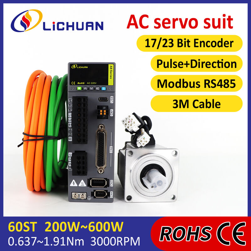 Lichuan AC Servo Motor Drivers Kit A8 High Accuracy STO ABZ 200W 0.637N.m 220V 1.6A 3000RPM IP65
