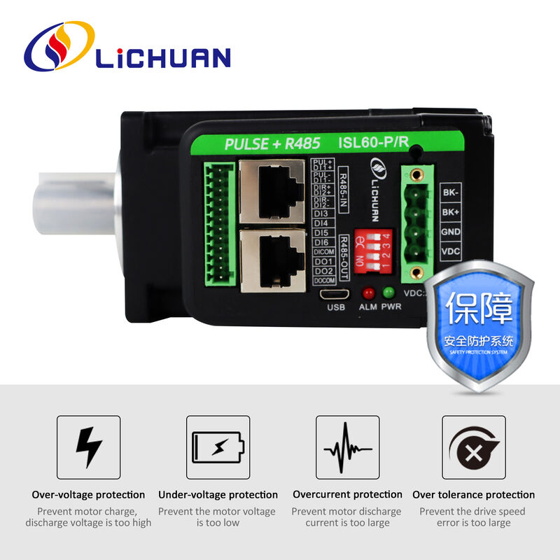 Lichuan Integrated Servo Motors Driver L-shaped 200W 0.637N.m DC24/48V 6.0/10/12/15A 3000RPM IP65