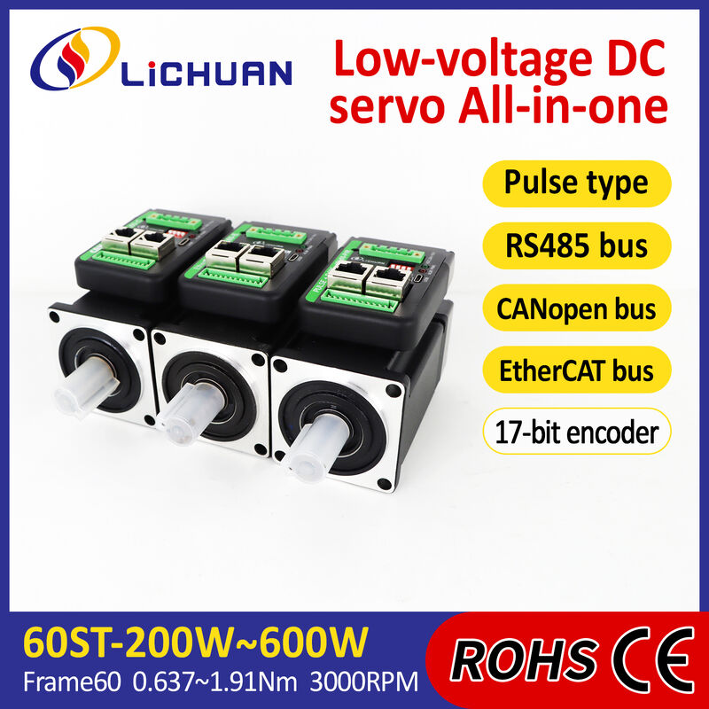 Lichuan Integrated Servo Motors Driver L-shaped 600W 1.91N.m DC24/48V 6.0/10/12/15A 3000RPM IP65