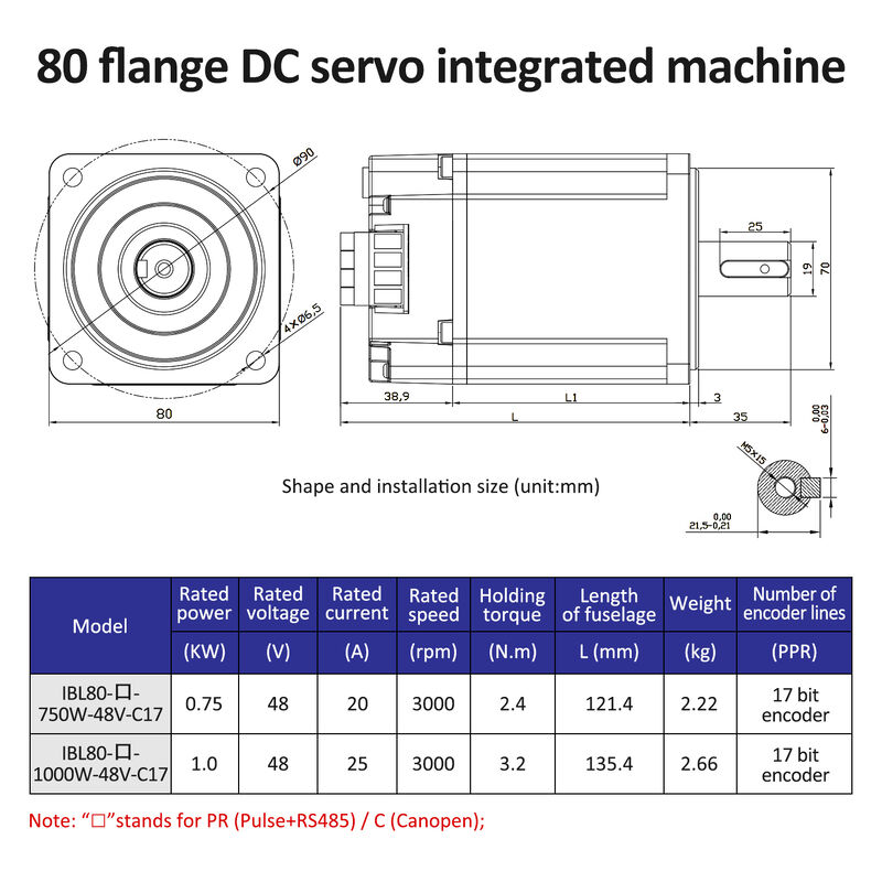 Lichuan Integrated Servo Motors Driver Pulse/RS485/CANopen Control 1000W 3.2N.m DC48V 20/25A 3000RPM IP65