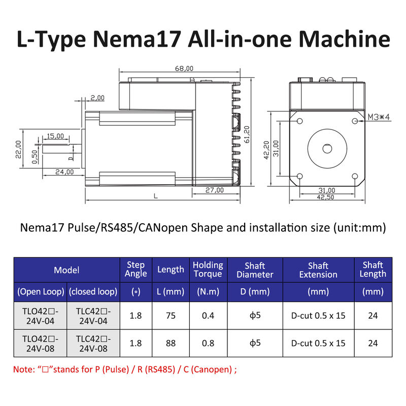 Lichuan Closed Loop Integrated Stepper Motors Driver 0.8N.m 2Phase Nema17 24V 2.5A 1000PPR