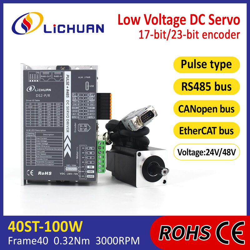 Lichuan DC Servo Motor Drivers Kit DS2-10P/R/C/E Low Voltage 100W 0.32N.m 24/48V 3.7/6.5A 3000RPM IP65