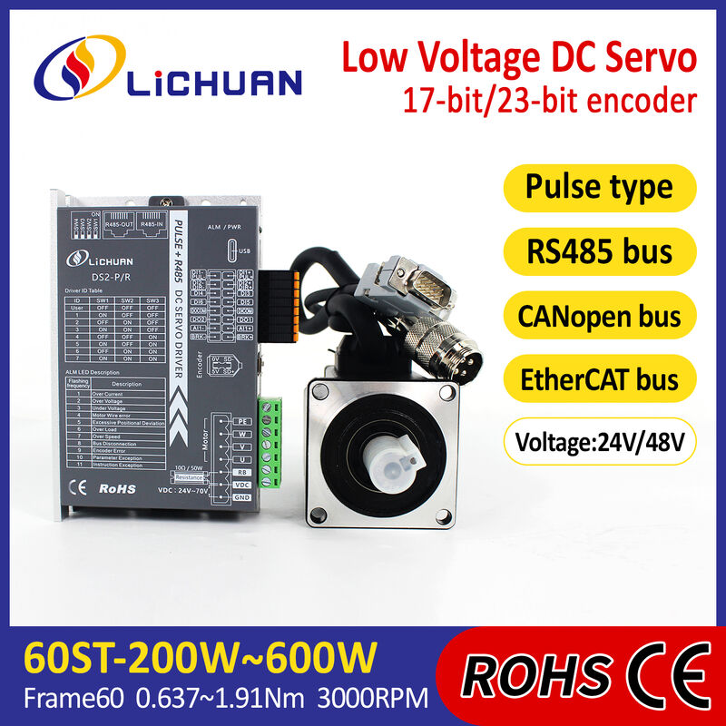 Lichuan DC Servo Motor Drivers Kit DS2-10P/R/C/E Low Voltage 0.637N.m 200W 24/48V 6/10/12/15A 3000RPM IP65