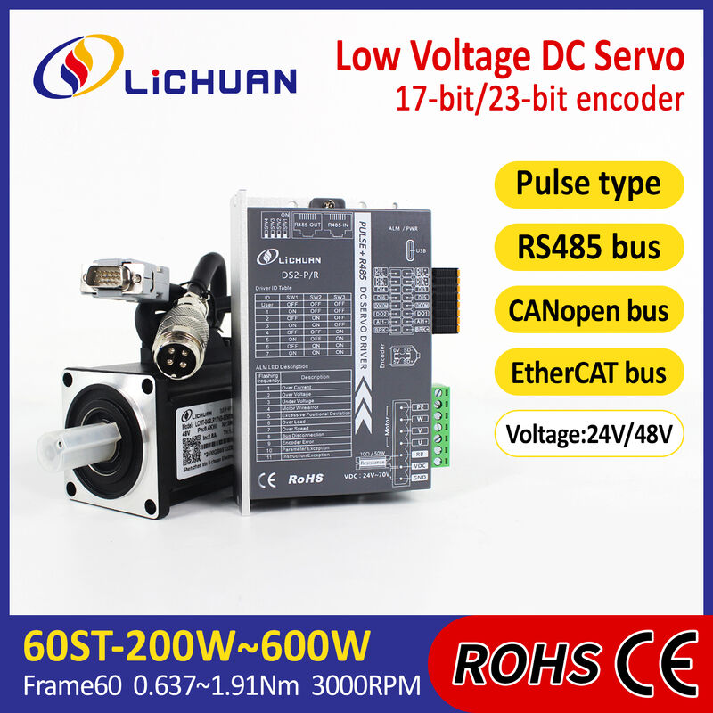 Lichuan DC Servo Motor Drivers Kit DS2-10P/R/C/E Low Voltage 1.27N.m 400W 24/48V 6/10/12/15A 3000RPM IP65