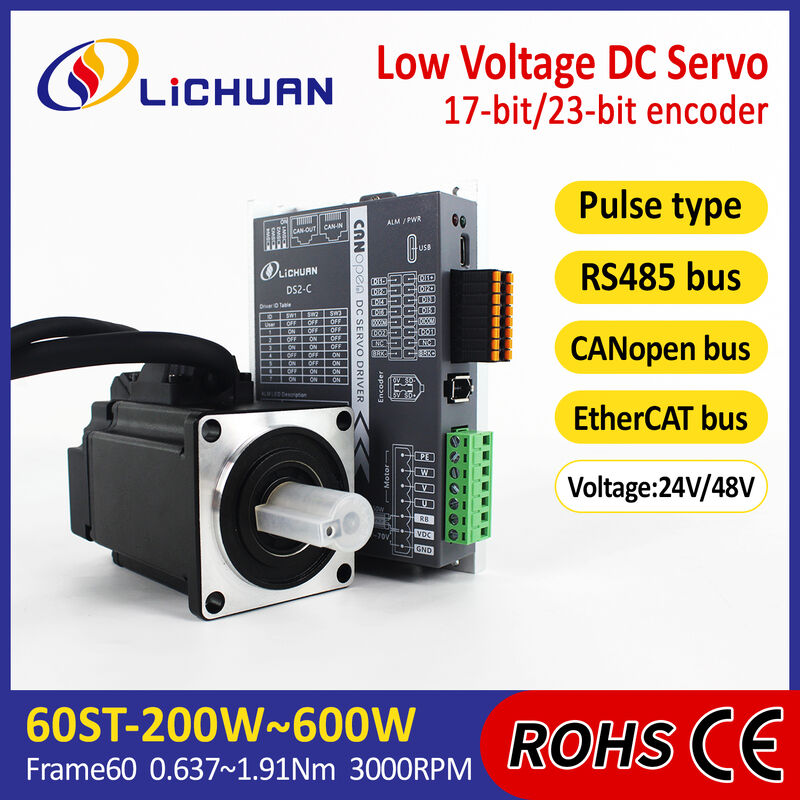Lichuan DC Servo Motor Drivers Kit DS2-10P/R/C/E Low Voltage 1.91N.m 600W 24/48V 6/10/12/15A 3000RPM IP65