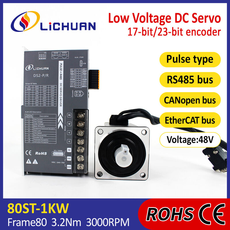 Lichuan DC Servo Motor Drivers Kit DS2-45P/R/C/E Low Voltage 3.2N.m 1KW/1000W 48V 25A 3000RPM IP65