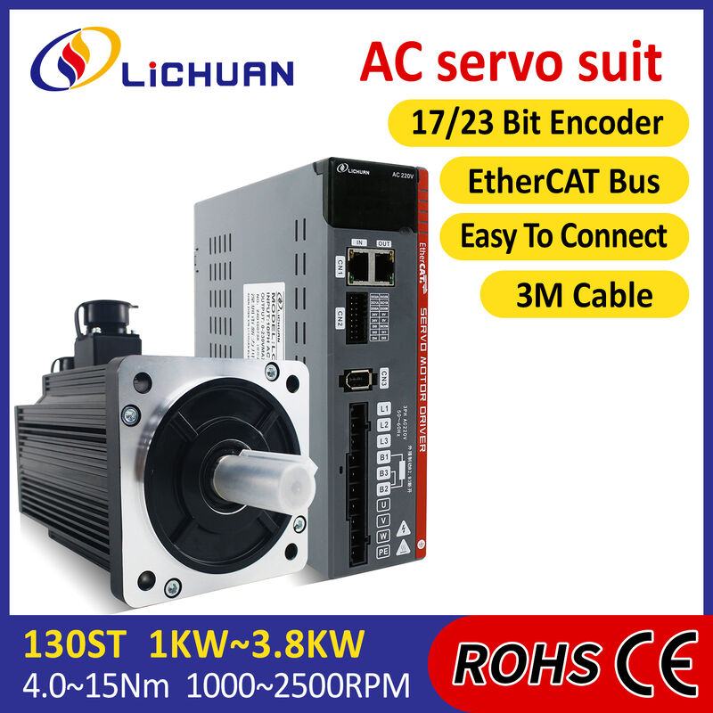 Lichuan AC Servo Motor Drivers Kit LC30E50E Series 7.7N.m 2.0KW 2000W 220V 4.0/5.0/6.0/7.5/9.5/10/13.5A 1500/2500RPM IP66