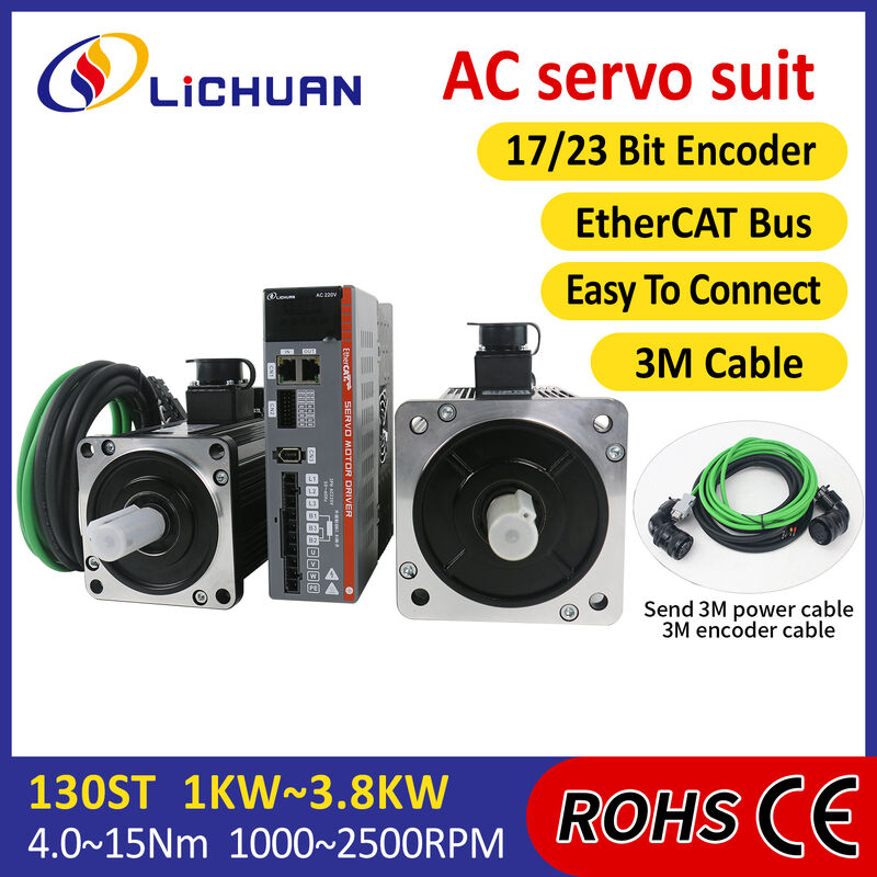 Lichuan AC Servo Motor Drivers Kit LC30E50E Series 15N.m 3.8KW 3800W 220V 4.0/5.0/6.0/7.5/9.5/10/13.5A 1500/2500RPM IP66