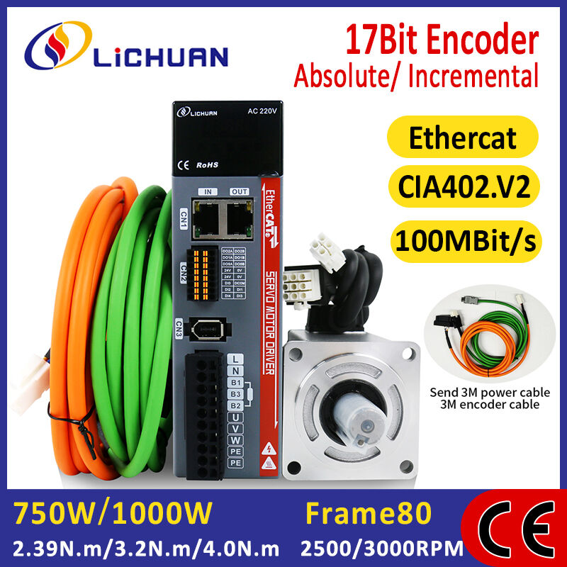 Lichuan AC Servo Motor Drivers Kit LC10E20E Series EtherCAT 4.0N.m 1001W 1KW AC220V 4.5A/5.8A/4.6A 2500/3000RPM IP65