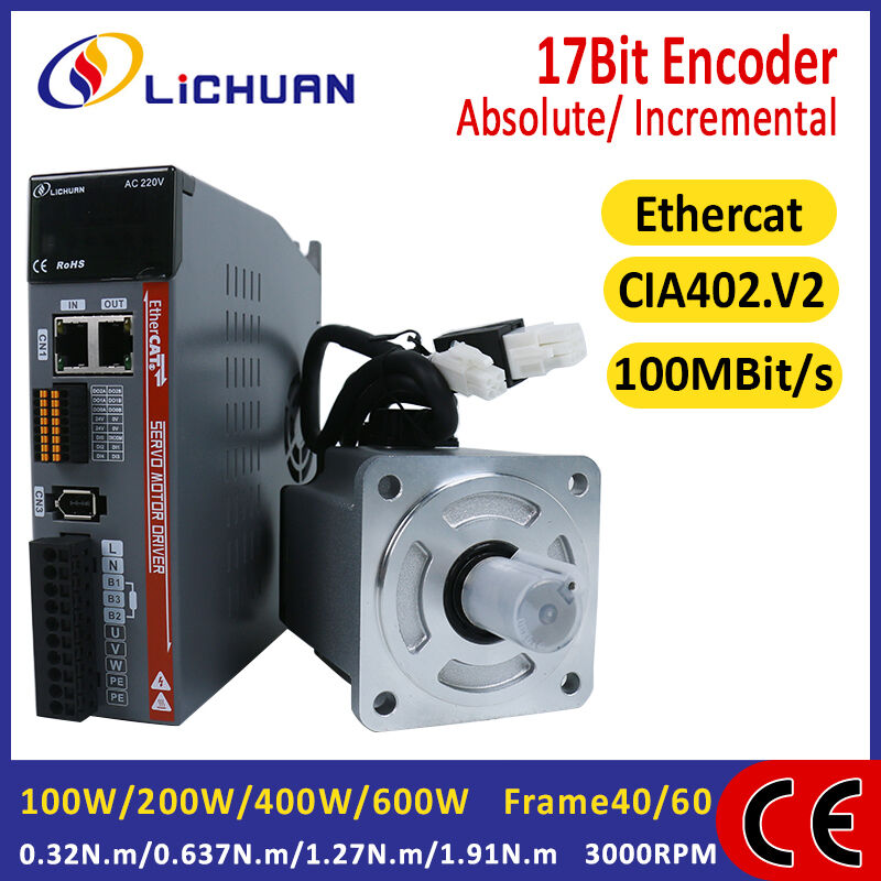 Lichuan AC Servo Motor Drivers Kit LC10E Series EtherCAT 1.27N.m 400W 0.4KW AC220V 1.1A/1.6A/2.5A/3.3A 3000RPM IP65