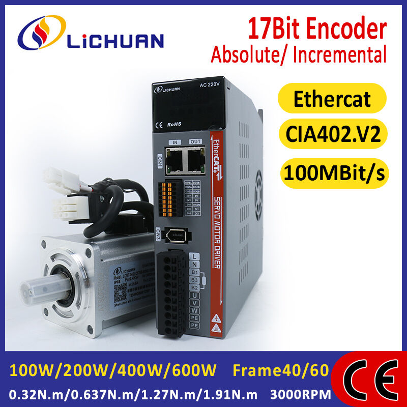 Lichuan AC Servo Motor Drivers Kit LC10E Series EtherCAT 1.91N.m 600W 0.6KW AC220V 1.1A/1.6A/2.5A/3.3A 3000RPM IP65