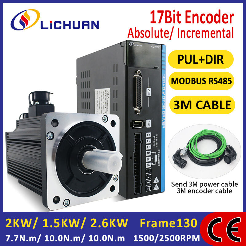 Lichuan AC Servo Motor Drivers Kit A5 Series 10N.m 1.5KW 1500W AC220V 7.5A/6A/10A 1500/2500RPM IP66