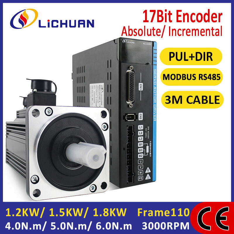 Lichuan AC Servo Motor Drivers Kit A5 Series 4.0N.m 1.2KW 1200W 220V 5A/6A 3000RPM IP65