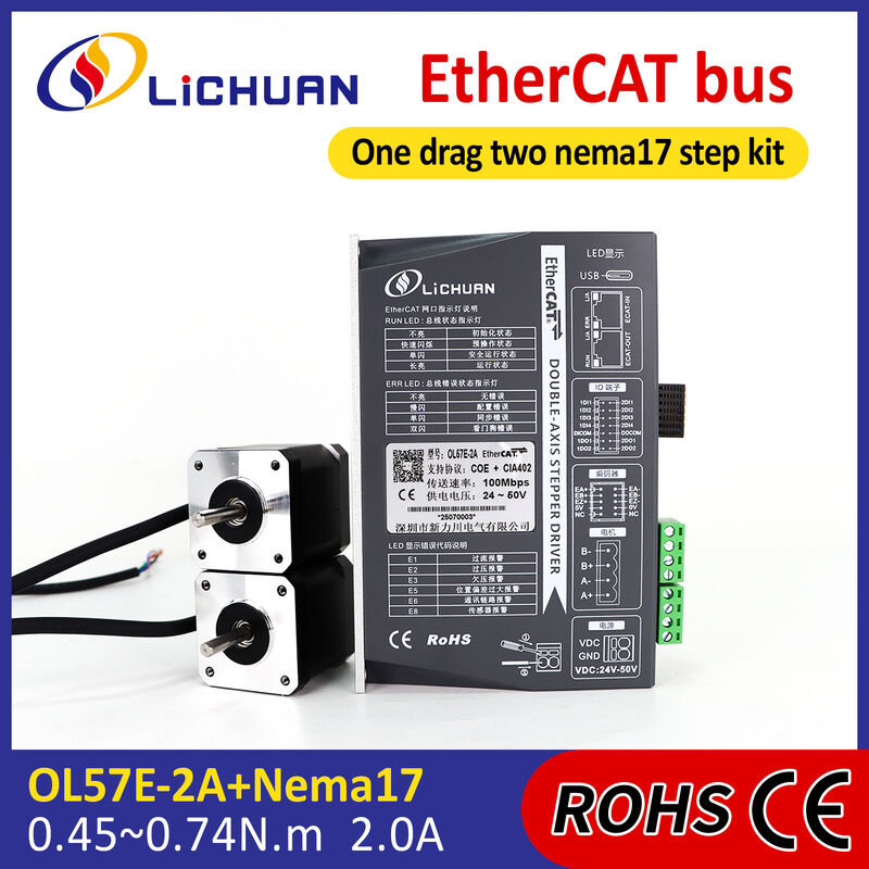 Lichuan 2A DC Open Loop Stepper Motor Drivers Kit EtherCAT 0.45N.m 2 Phase Nema17 DC24V～50V 2.0A