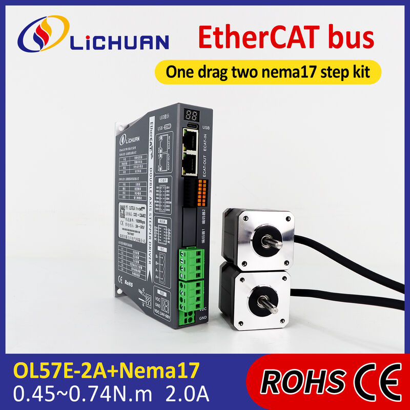 Lichuan 2A DC Open Loop Stepper Motor Drivers Kit EtherCAT 0.52N.m 2 Phase Nema17 DC24V～50V 2.0A