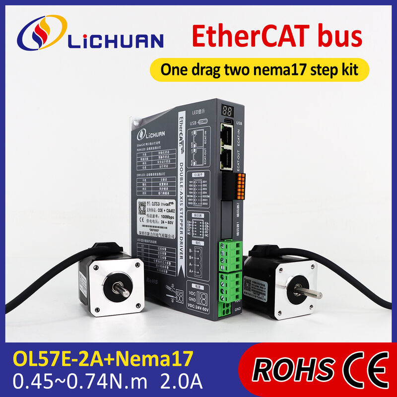 Lichuan 2A DC Open Loop Stepper Motor Drivers Kit EtherCAT 0.74N.m 2 Phase Nema17 DC24V～50V 2.0A