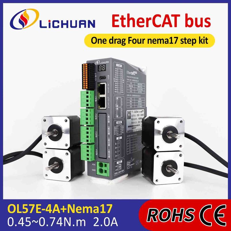 Lichuan 4A DC Open Loop Stepper Motor Drivers Kit EtherCAT 0.45N.m 2 Phase Nema17 DC24V～50V 2.0A