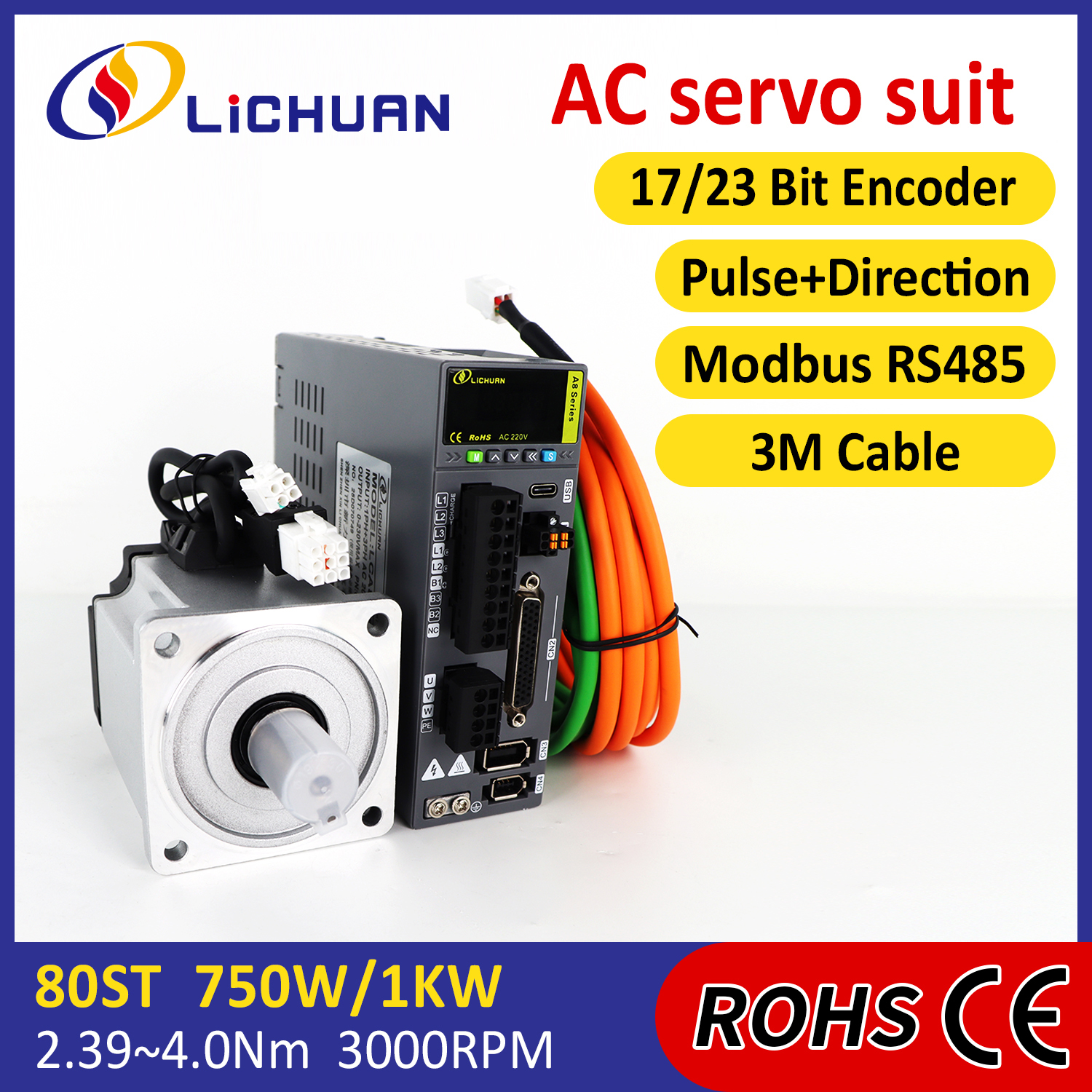 Lichuan AC Servo Motor Drivers Kit A8 Alta precisione STO ABZ 1001W 1KW ...