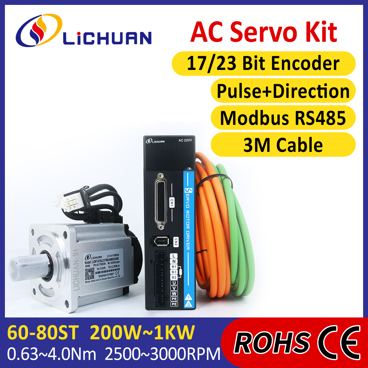 Λιτσουάν AC Servo Motor Drivers Kit A5 LC20P 1000W 1.0KW 3.2N.m 220V 5 ...