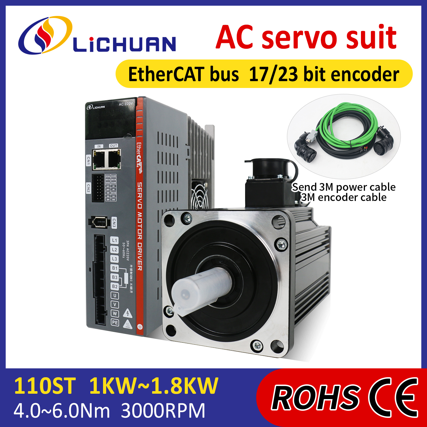 Lichuan AC Servo Motor Drivers Kit LC30E Series 4.0N.m 1.2KW 220V 5.0/6 ...