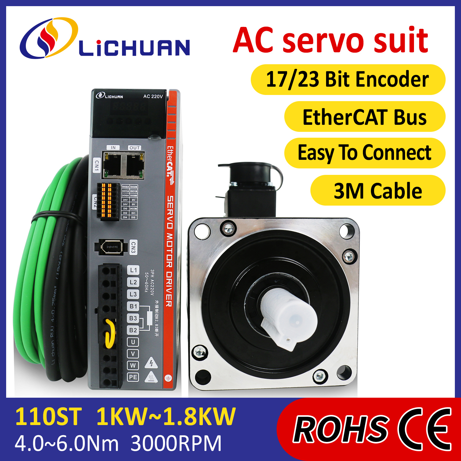 Lichuan AC Servo Motor Drivers Kit LC30E Series 5.0N.m 1.5KW 220V 5.0/6 ...