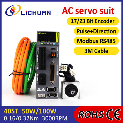Lichuan AC Servo Motor Drivers Kit A8 High Accuracy STO ABZ 50W 0.16N.m 220V 0.8A 3000RPM IP65