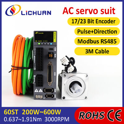 Lichuan AC Servo Motor Drivers Kit A8 High Accuracy STO ABZ 200W 0.637N.m 220V 1.6A 3000RPM IP65
