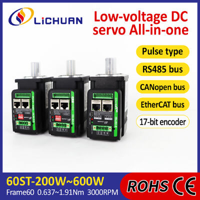 Lichuan Integrated Servo Motors Driver L-shaped 400W 1.27N.m DC24/48V 6.0/10/12/15A 3000RPM IP65