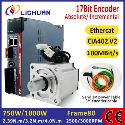 Lichuan AC Servo Motor Drivers Kit LC10E20E Series EtherCAT 3.2N.m 1000W 1KW AC220V 4.5A/5.8A/4.6A 2500/3000RPM IP65